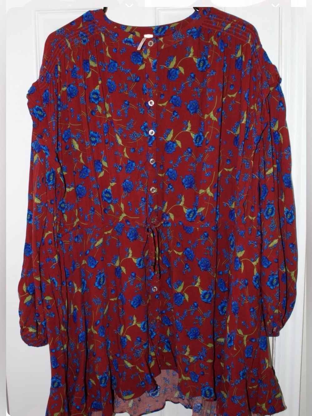 Free People Maroon and Blue Floral Mini Dress